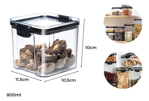 6 Potes Acrílico Herméticos Quadrados Tampa 500ml 800ml 1l