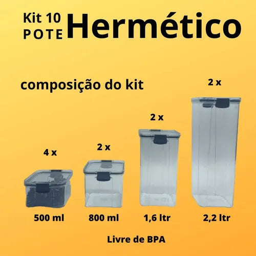 Kit Cozinha 10 Potes Herméticos Mantimentos Organizador