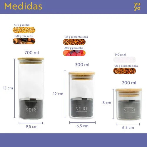 Kit 10 Pote Vidro Hermético Tampa De Bambu Redondo Cozinha