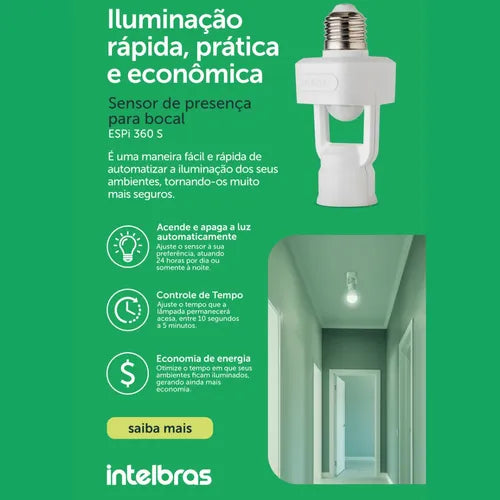 Sensor De Presença Lâmpada P/iluminação Fotocélula Bocal E27