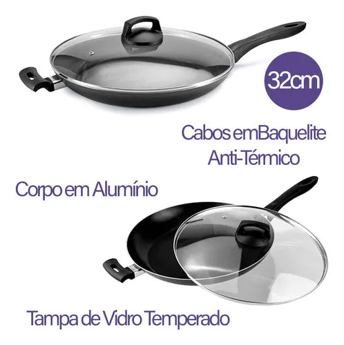 Frigideira Antiaderente 32cm Tampa De Vidro Magnific Panelux