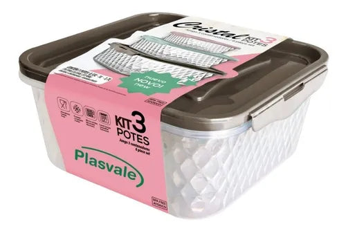 Potes Micro-ondas E Freezer Cristal Tampa Hermética - 3 Uni