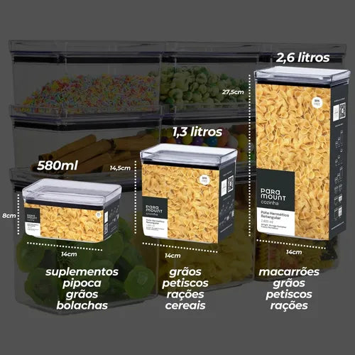 Kit Potes Mantimentos Alimento Hermético Acrílico 7 Peças