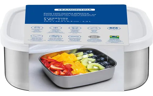 Pote Tramontina Freezinox Quadrado Tampa Plástica 23cm 3,6 L