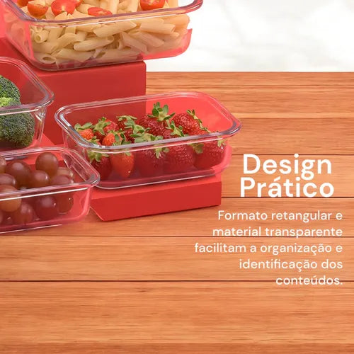 Potes Vidro Hermético Retangular 370ml 630ml 1040ml 1500ml