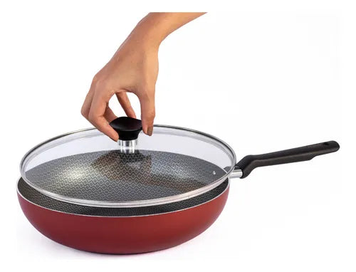 Frigideira Antiaderente Tramontina Grande 28 Cm Com Tampa Cor Vermelho