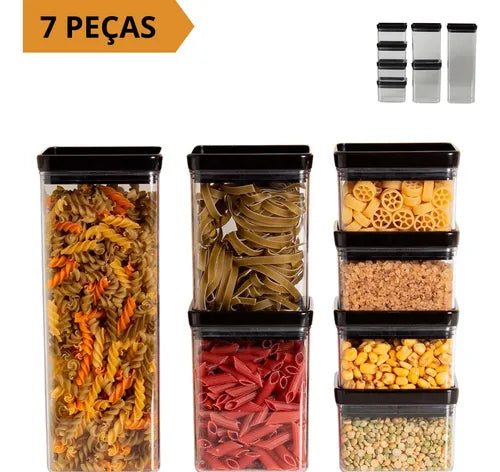 7 Potes Organizador Mantimentos Alimento Hermético Quadrado Cor 01