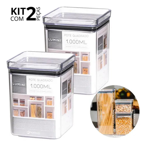 Kit 2 Pote Herméticos 1000ml Farinha Açucar Café Empilháveis