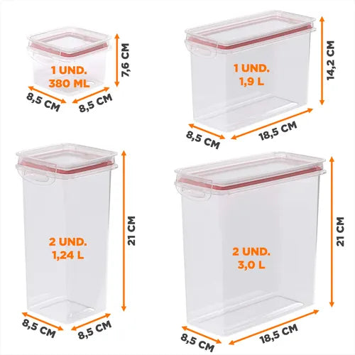 Conjunto Jogo 6 Potes Herméticos Alimentos Mantimentos Comidas Vasilha Potinho Cozinha Empilhável