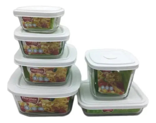Kit de potes de vidro Nadir Figueredo 6 recipientes para alimentos Marinex - Cor - Branco