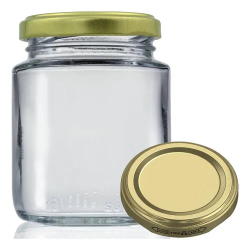 Potes De Vidro 240ml Com Tampa Metálica 65mm - Kit 24und Cor Dourado-escuro