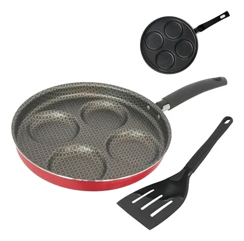 Kit Frigideira 4 Ovos Antiaderente Alumínio Multiflon Gourmet com Espátula