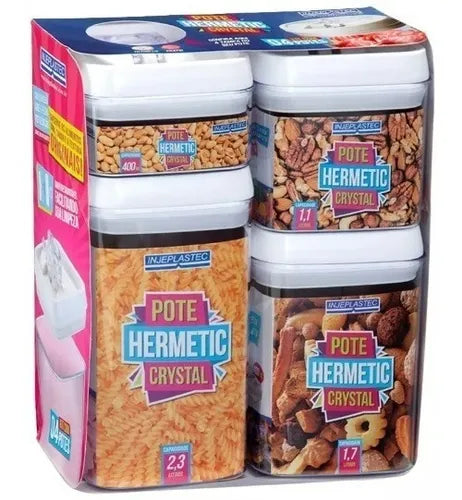 Kit 4 Potes Herméticos Acrílico Quadrado Empilháveis Trava Cor Branco