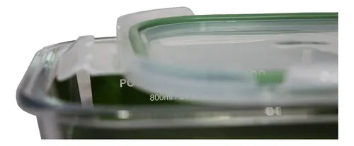 2 Potes Vidro Marmita Tampa Hermética 4 Travas Vedação 800ml Cor Verde