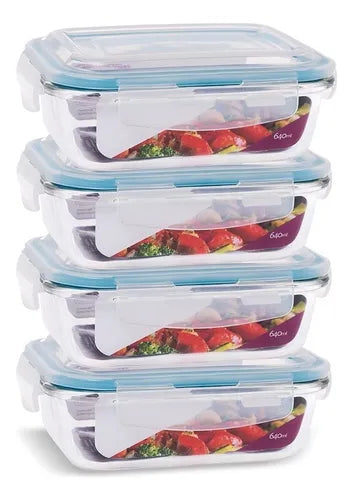 Conjunto 6 Potes Herméticos Vidro 640ml - Trava Resistente