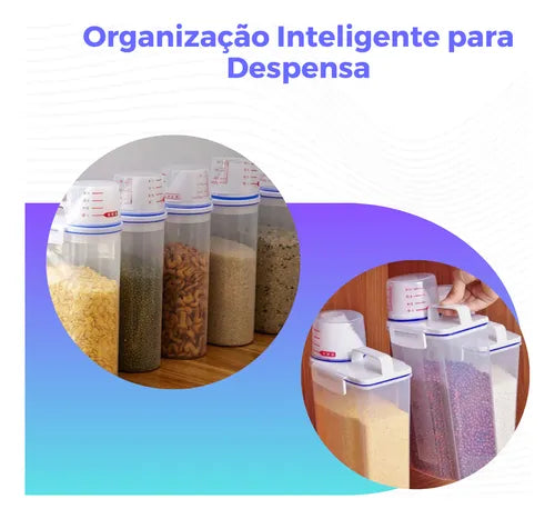 Kit 4 Potes Herméticos 2 Litros Copo Dosador Porta Sabão Pó