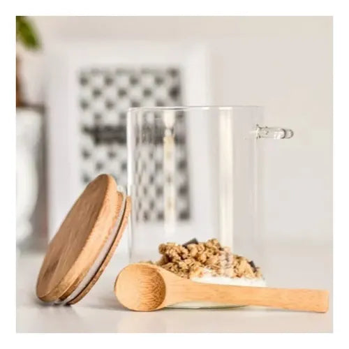 Pote Hermético De Vidro Com Tampa E Colher Bambu 760ml Tuut