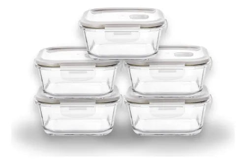 Kit 5 Potes Herméticos Vidro 700ml Empilhável Marmita Cor Transparente