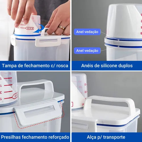 Pote Hermetico Para Cereais C/ Bico E Copo Dosador 1,5kg Cor Transparente