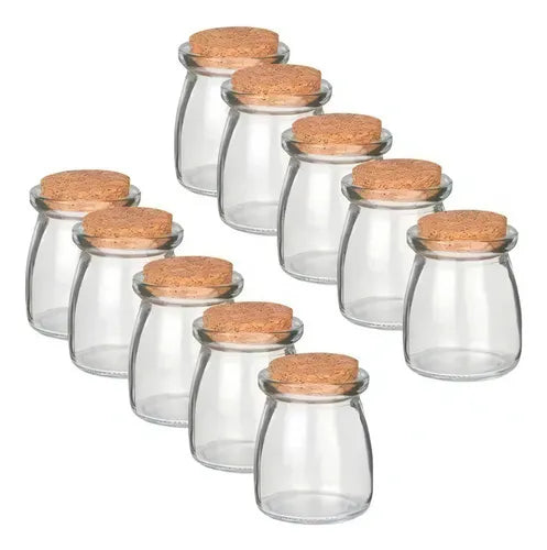 Kit De 10 Potes Vidro Com Tampa Rolha Cortiça 100ml Temperos Cor Transparente