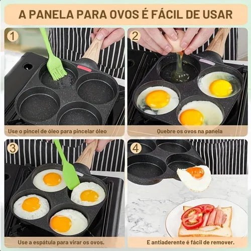 Frigideira Multiuso Antiaderente 4 Bocas Fritar Ovo Lanche Cor Preto