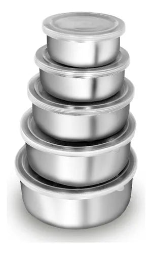 Conjunto De Potes Organizadores Inox 5 Peças Com Tampa Ke Home