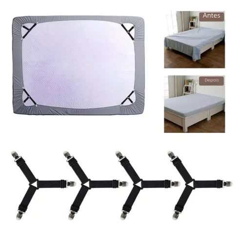Prendedor Elástico Lençol 3 Pontas Garra Metálica Cama Kit 4 Cor Preto Desenho Do Tecido Liso