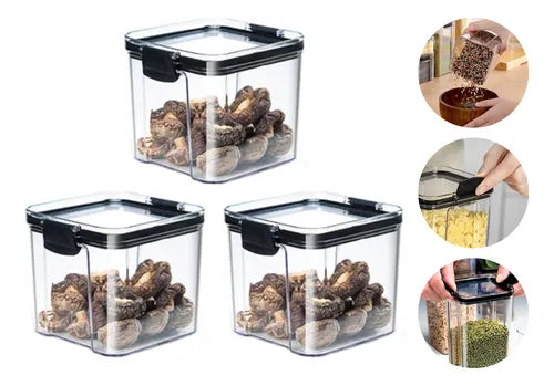 Kit 4 Potes Acrílico Herméticos Com Tampa 800ml Mantimentos