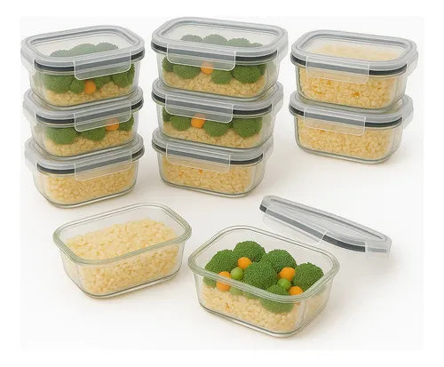 Pote Vidro Hermético Retangular Tampa Kit 10 Peças 450ml
