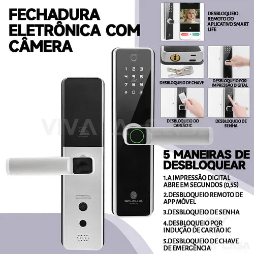 Fechadura Digital Eletronica C/ Câmera Senha Biométrica Wifi