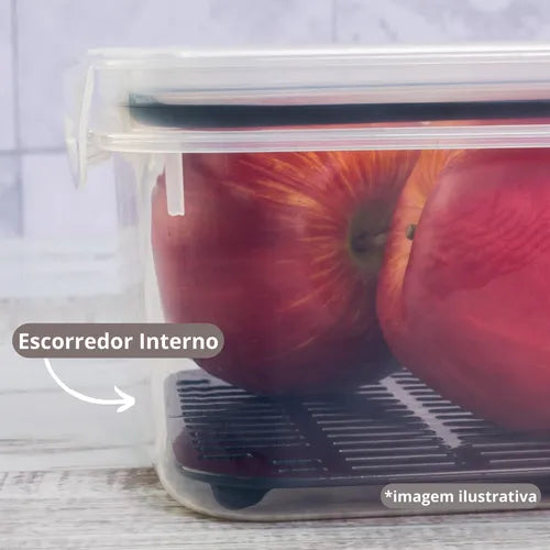 Pote Hermético Retangular Com Escorredor 2,6 Litros Plasutil