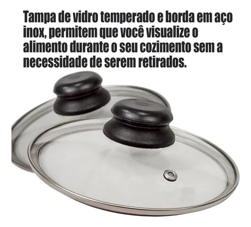 Kit Frigideira Antiaderente Magnífica Com Tampa De Vidro Cor Vermelho Com Preto
