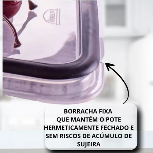 Pote C/ Escorredor Hermético Retangular C/ Travas 1,8 Litros