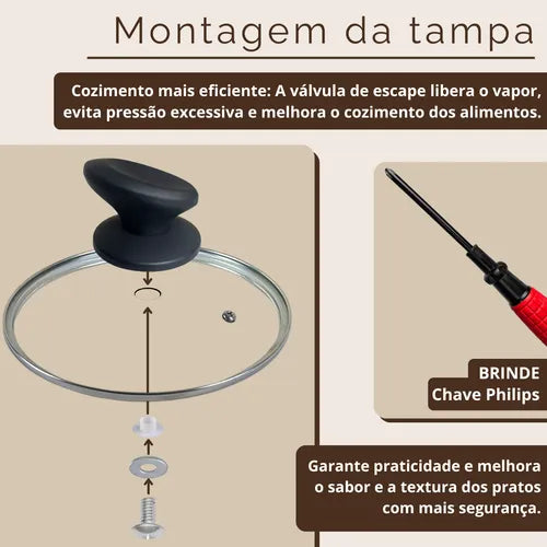 Frigideira Antiaderente Cerâmica 28cm Com Tampa Compatível Com Fogão A Gás E Indução Aristus - Preto-vermelho