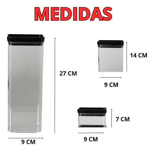 7 Potes Organizador Mantimentos Alimento Hermético Quadrado Cor 01
