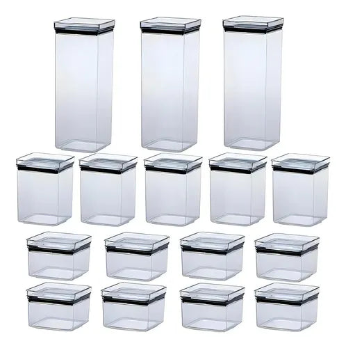 Kit 16 Potes Quadrado Porta Mantimentos Hermético Paramount Cor Transparente