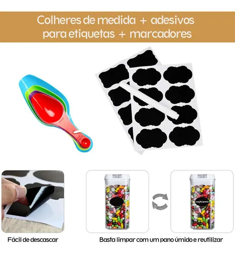Kit 7 Potes Mantimentos Herméticos Com Branco Tampa