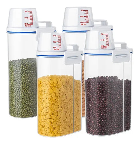 Kit 6 Potes Herméticos Copo Dosador Medidor Cereais Mantimentos Sabão Ração Tapoer