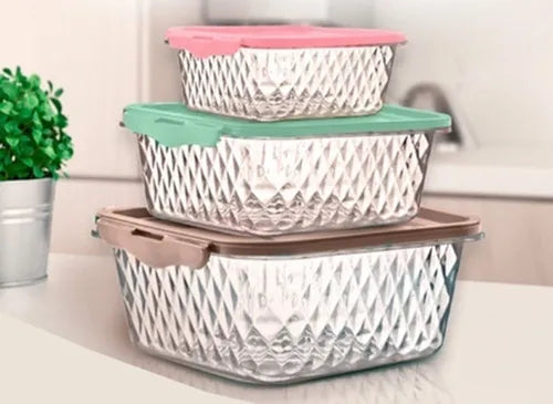 Potes Micro-ondas E Freezer Cristal Tampa Hermética - 3 Uni
