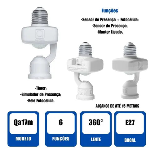 Soquete Com Sensor Presenca Qualitronix Teto E-27 Qa17m Branco