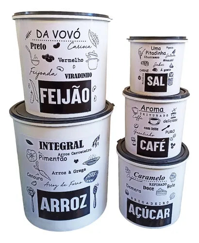 Kit Porta Mantimento Jogo 5 Peças Com Tampa Cozinha Decor