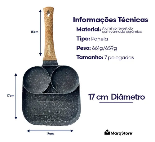 Frigideira Antiaderente Inducao 3 em 1 Ovo Hambúrguer Marqs Home Preto 3 Partes