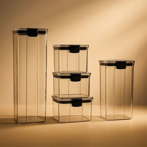 Kit 5 Potes Herméticos Para Mantimentos Acrílico Empilhável