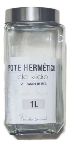 Pote De Vidro Quadrado Tampa Inox Hermética 1000ml