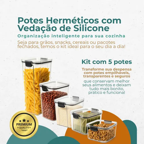 Kit 5 Organizadores Pote Hermético Empilhável Para Alimentos Rgb Megashop