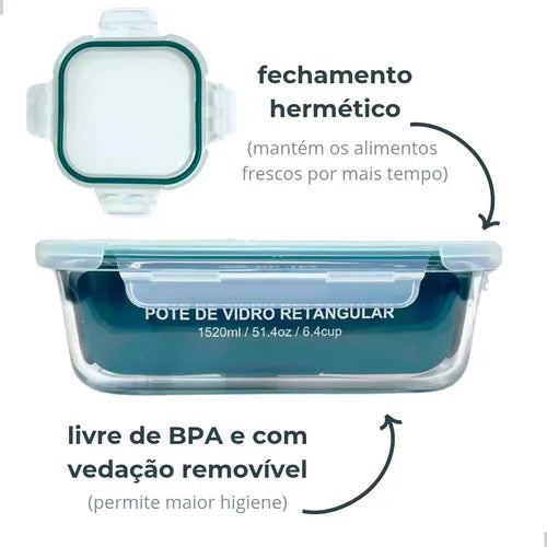 Pote Vidro Hermético Transparente Marmita Fitness Kit 3 Un.