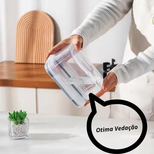 3 Potes Herméticos De Plastico C/ Escorredor Trava E Tampa