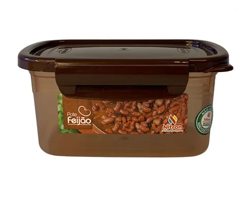 Pote Feijão Retangular Com Travas Laterais Marrom 850ml