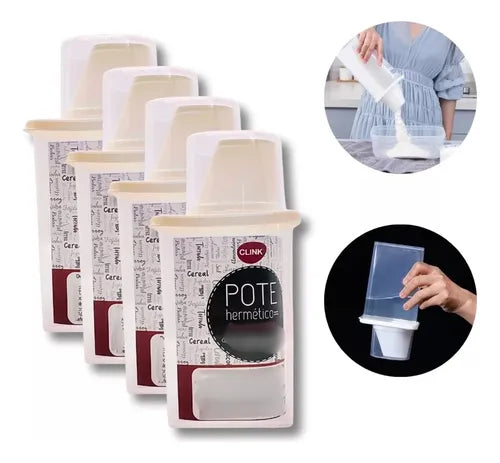 Kit 4 Potes Herméticos Com Copo Medidor Dispenser De Cereais Alimento
