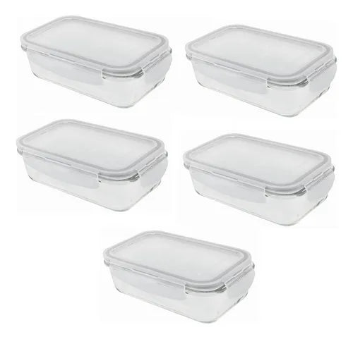 Conjunto 5 Pote Vidro Hermético Marmita Tampa Plástico 450ml